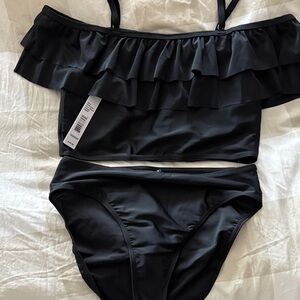Tahari Black Ruffle Two-Piece Bikini Set, M, NWT